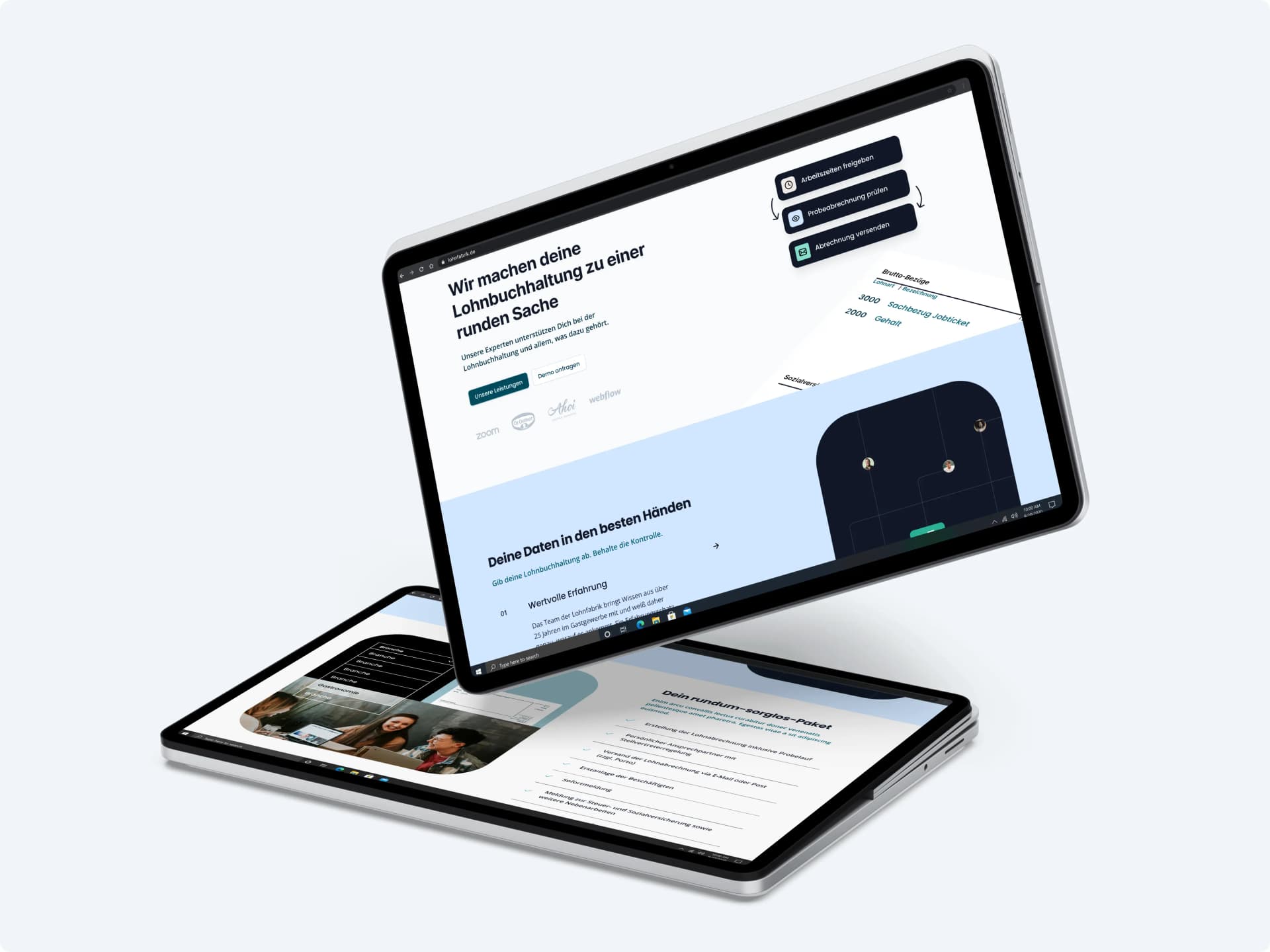Titelbild der Lohnfabrik-Webseite: Ein Accounting as a Service Unternehmen im neuen Design